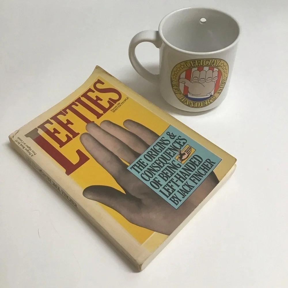 Left Handers Coffee Mug Cup Lefties Book LOT 1980’s Gift Kitchen Vintage Korea